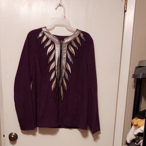 WOMANS DRESSY BOB MACKIE WEARABLE ART BLOUSE PERFECT CONDITION PURPLE, SILVER L